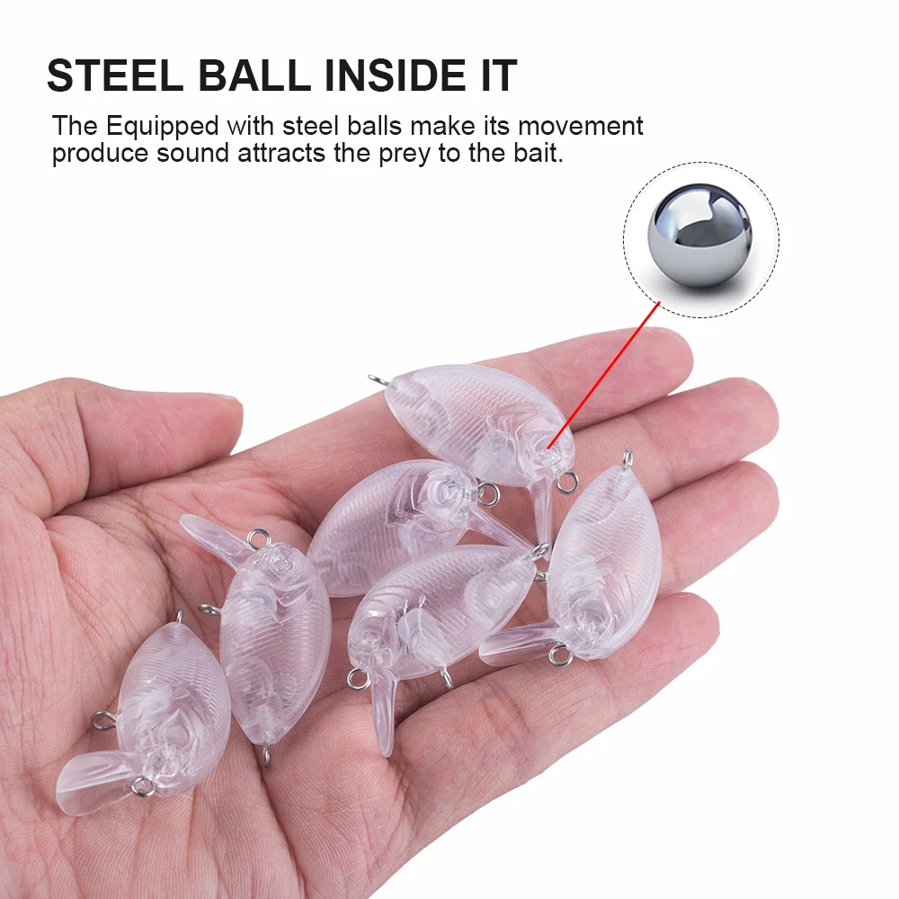 Hanlin-Señuelos de Pesca artificiales sin pintar, cebos de plástico duro, cuerpo transparente, Mini Crankbait, accesorios en blanco, 10/20 piezas, 4CM/3G - imagen 4