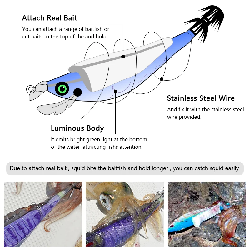 LETOYO-plantilla de calamar de alambre de acero, cebo luminoso de calamar que se hunde, cebo Artificial para pesca de pulpo, Señuelos de pesca de sepia - imagen 2