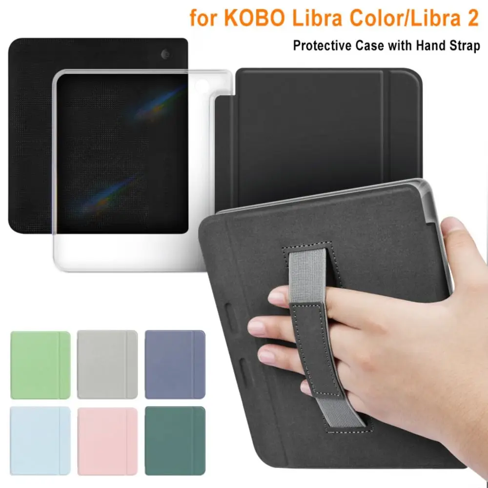 Funda para lector electrónico de 7 pulgadas con correa de mano Auto Wake/Sleep Smart Cover Funda tipo Folio de cuero a prueba de golpes para KOBO Libra Color/2 - imagen 2