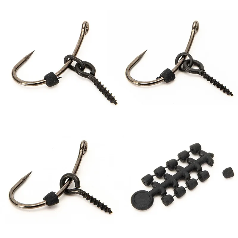 Gancho de pesca con cuentas de goma de 50 piezas, topes + 20 piezas, tornillo de Boilie, aparejos Chod para carpa, accesorios de pesca de carpa - imagen 3