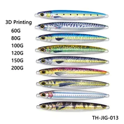 Plantilla de cuchillo con estampado 3D, 60g, 80g, 100g, señuelo de jigging con anzuelo de asistencia, plantilla lenta, lubina, caballa, atún, barco, juego de pesca, mar