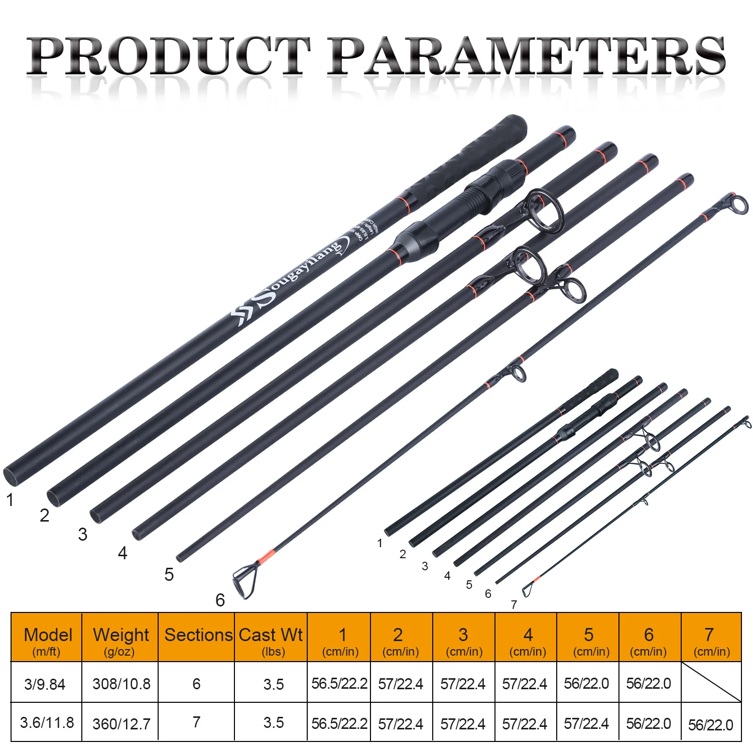 Sougayilang 3,0 M 3,6 M 6/7 secciones caña de pescar de carpa portátil de fibra de carbono caña alimentadora giratoria caña de pescar de viaje aparejos de pesca - imagen 2