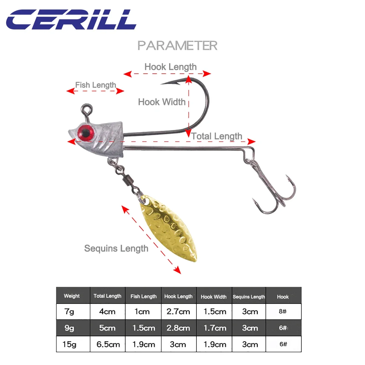 Ceril-anzuelo giratorio de lentejuelas, señuelo giratorio, cuchara giratoria, anzuelo de cabeza de pesca triple, aparejo atrevido, cebo Artificial suave, 7g, 9g, 15g, 1 PC - imagen 3
