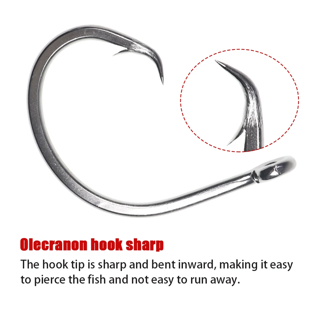 Bimoo-anzuelo circular de acero inoxidable 6/0, aparejo de pesca de agua salada de gran calibre, para atún, Amberjack y tiburón, #16/0 ~ # - imagen 5