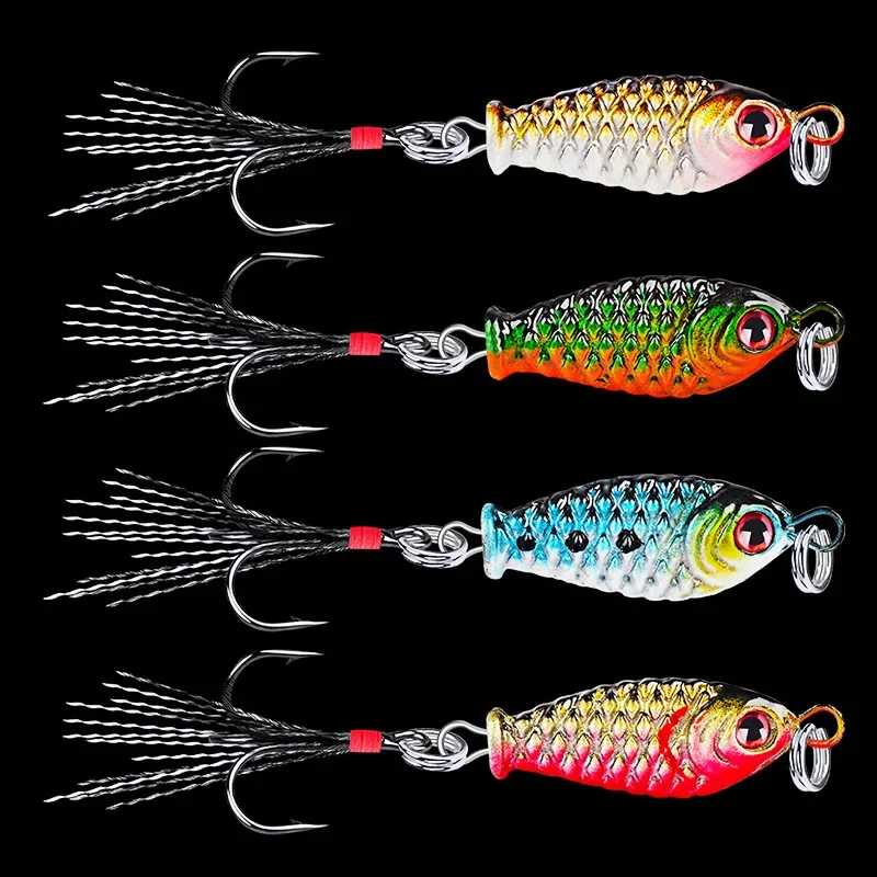 4 unids/set Señuelos de pesca con plantilla de Metal 3cm 4,8g cuchara vibratoria cebo duro Artificial con anzuelo de plumas para aparejos de pesca de lubina y trucha - imagen 2