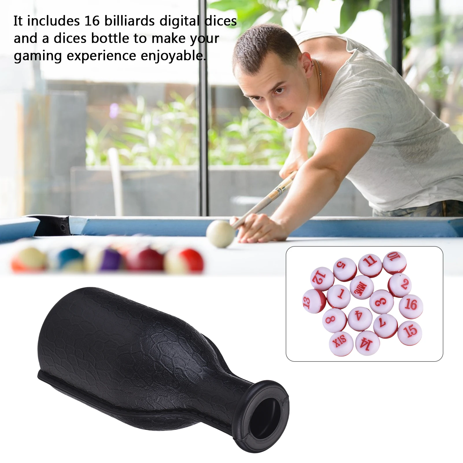 Botella coctelera de billar, bolas numeradas, dados, suministros de billar, accesorio para billar - imagen 2