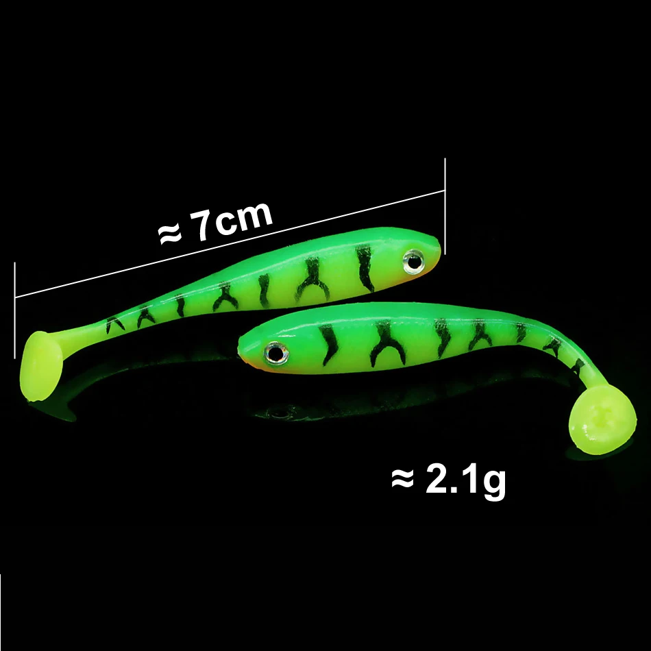 JYJ-señuelo biónico de pesca, cebo blando de cola en T, capa de agua completa, 10 piezas, 7cm, 2,1g - imagen 3
