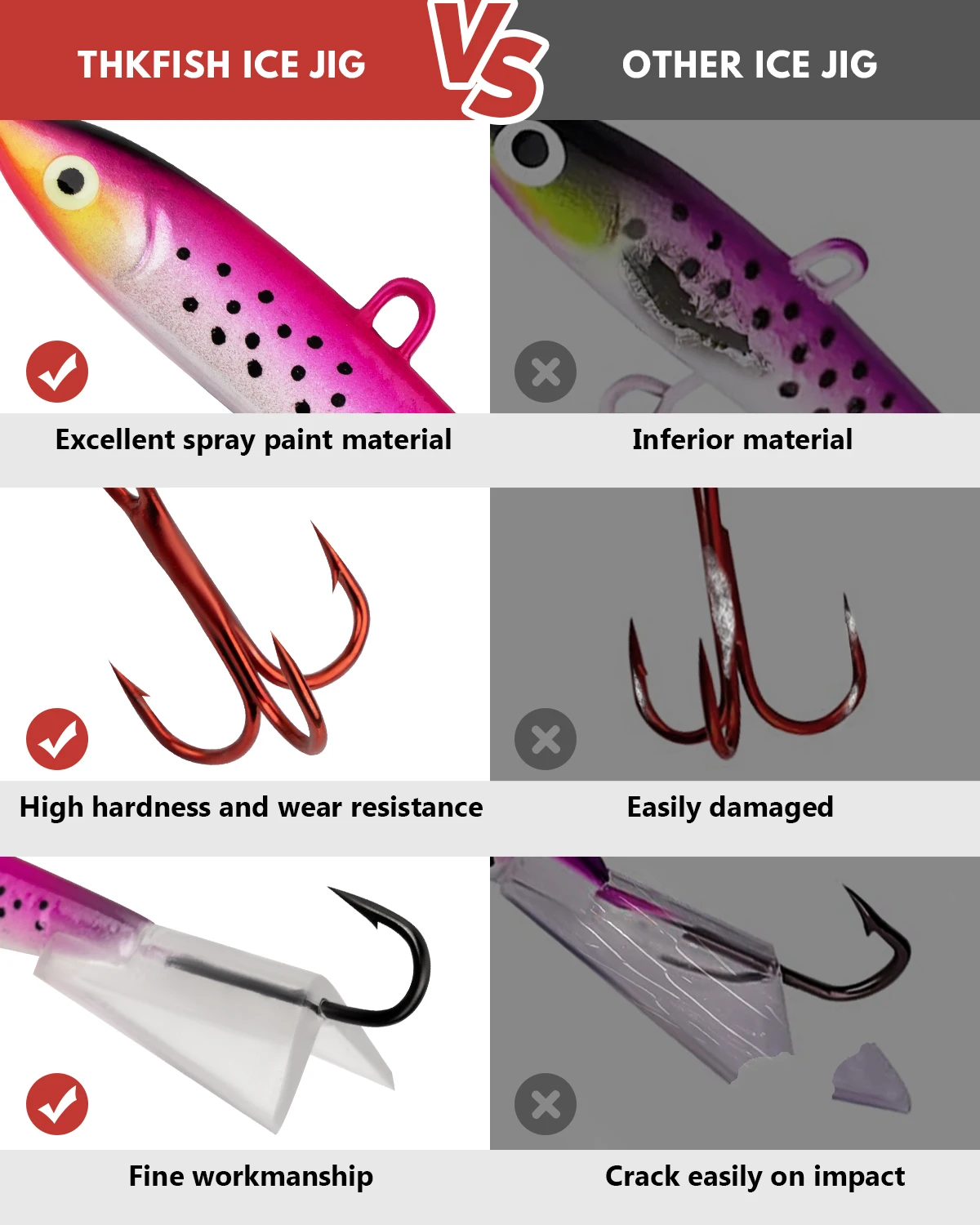 THKFISH-Juego de anzuelos de pesca en hielo, 4 piezas, Vertical, para invierno - imagen 4