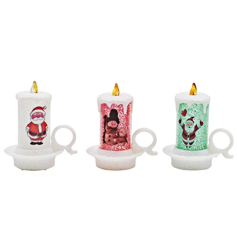 Luces LED de noche pequeñas para decoración navideña, velas electrónicas de muñeco de nieve, decoración de escritorio de estilo aleatorio, 3 piezas - imagen 2