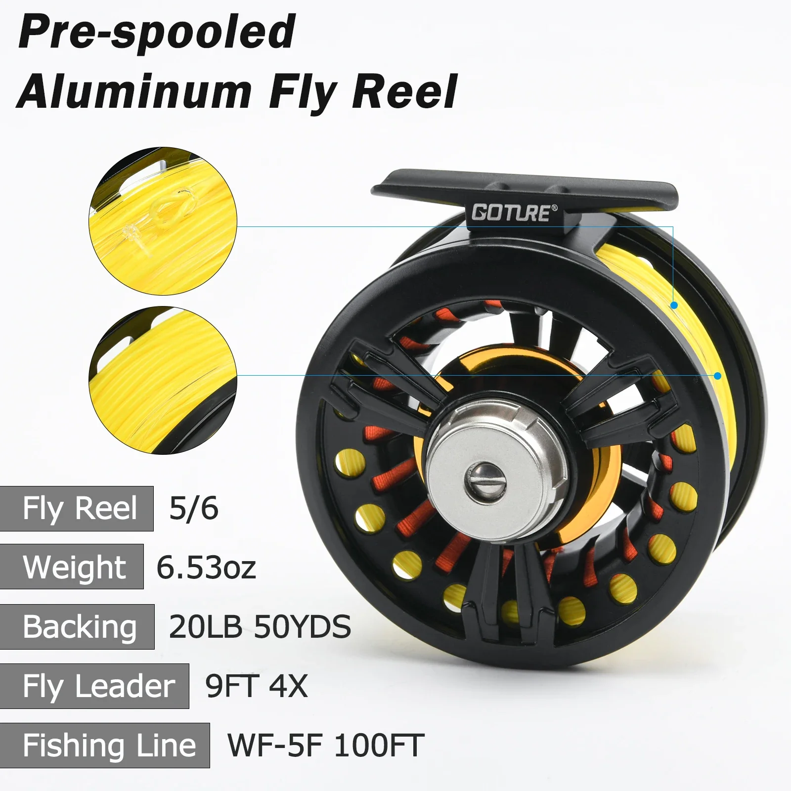 Goture-Juego combinado de caña y carrete de pesca con mosca, mango de corcho de carbono, caña de pescar de medio rápido, carrete, línea y accesorios de herramientas, 2,7 M - imagen 2