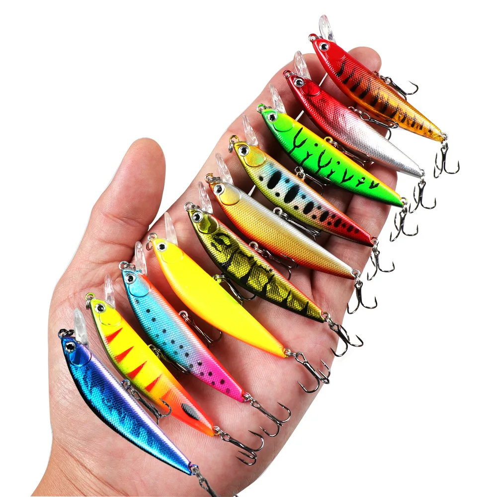 Señuelo de pesca Minnow de 7cm/8g, cebo duro de tiro largo, ojos 3D con 2 ganchos triples - imagen 3