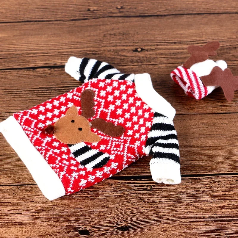 Conjunto de funda para botella de vino de Navidad, Año Nuevo, Papá Noel, muñeco de nieve, lana tejida, bolsas para botellas de vino tinto para decoración de mesa de cena y fiesta de Navidad - imagen 4