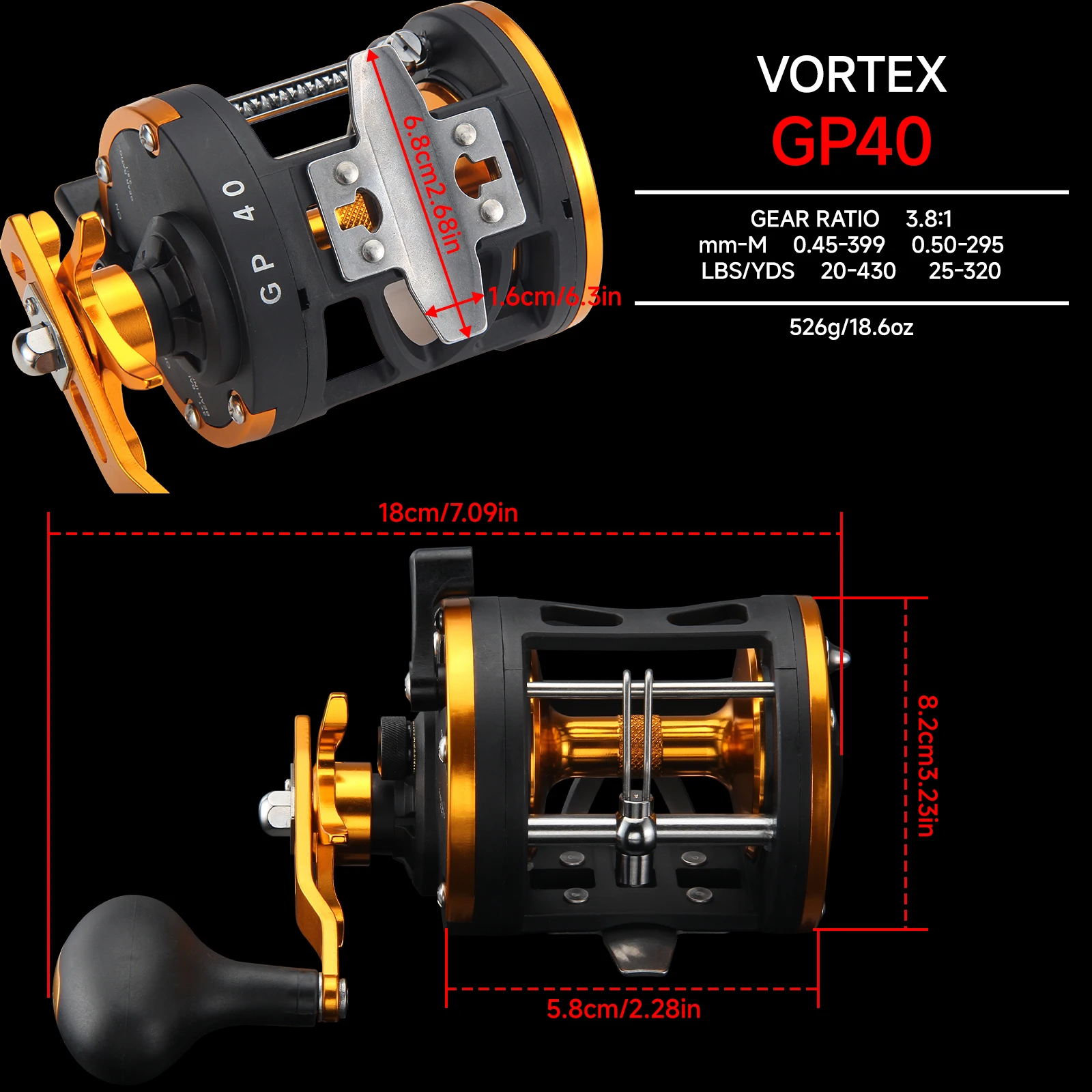 Carrete curricán GP – Arrastre 18KG, 3+1 rodamientos inox - imagen 4