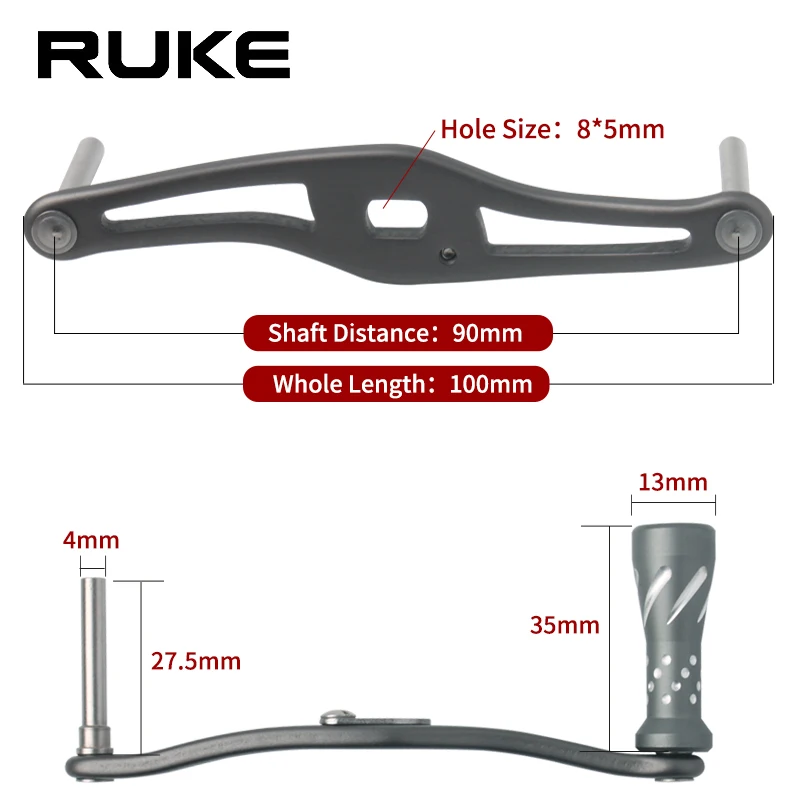 Ruke nuevo 1 pieza de mango de carrete de pesca mango de aleación de aluminio para Baitcasting longitud completa 100mm tamaño del agujero del carrete 8*5/7*4mm accesorio DIY - imagen 3