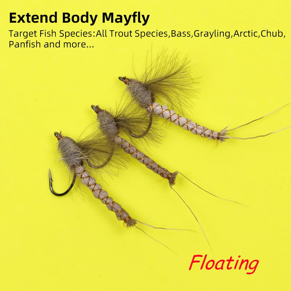 Wifreo 4 piezas # 10 # 12 # 14 Cuerpo extendido Mayfly CDC mosca seca anzuelo de púas cebos de insectos artificiales moscas de pesca con mosca señuelos de trucha - imagen 3