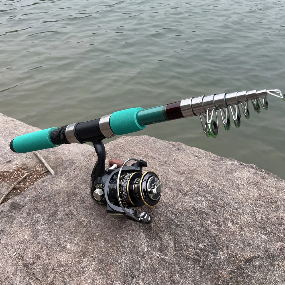 Cañas de pescar telescópicas de fibra de carbono, caña de pescar verde de fundición larga de 1,8 M-3,6 M, juego de carretes giratorios, aparejos de agua salada - imagen 2