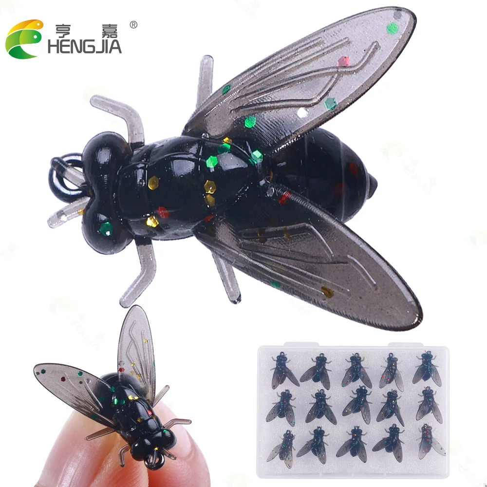 15PCS PVC Fly Fishing Flies Soft Rubber Fly Fishing Lures Lifelike Flies Insects Lures Barbed Hooks Fishing Accessories