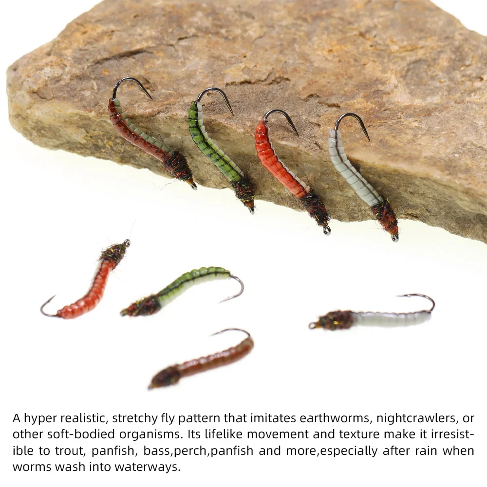 Wifreo 4 piezas/5 piezas # 12 luminosas y UV de látex, cebo de insecto Artificial con mosca helicoidal, epoxi realista, tierra, gusano, trucha, lubina, Señuelos de Pesca - imagen 4