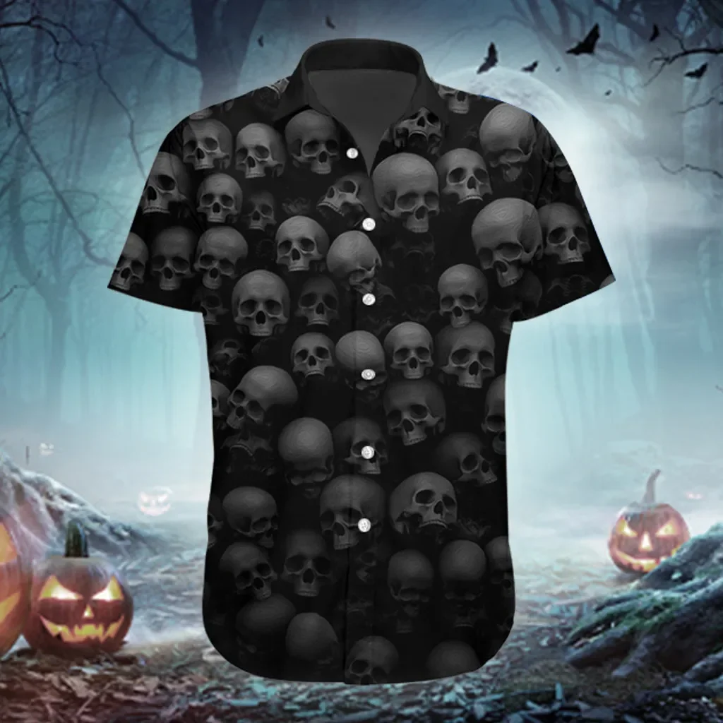 PLstar Cosmos patrón de calavera blanco y negro Halloween 3D impreso camisa hawaiana de los hombres verano Unisex Casual playa camisa DXS13 - imagen 4