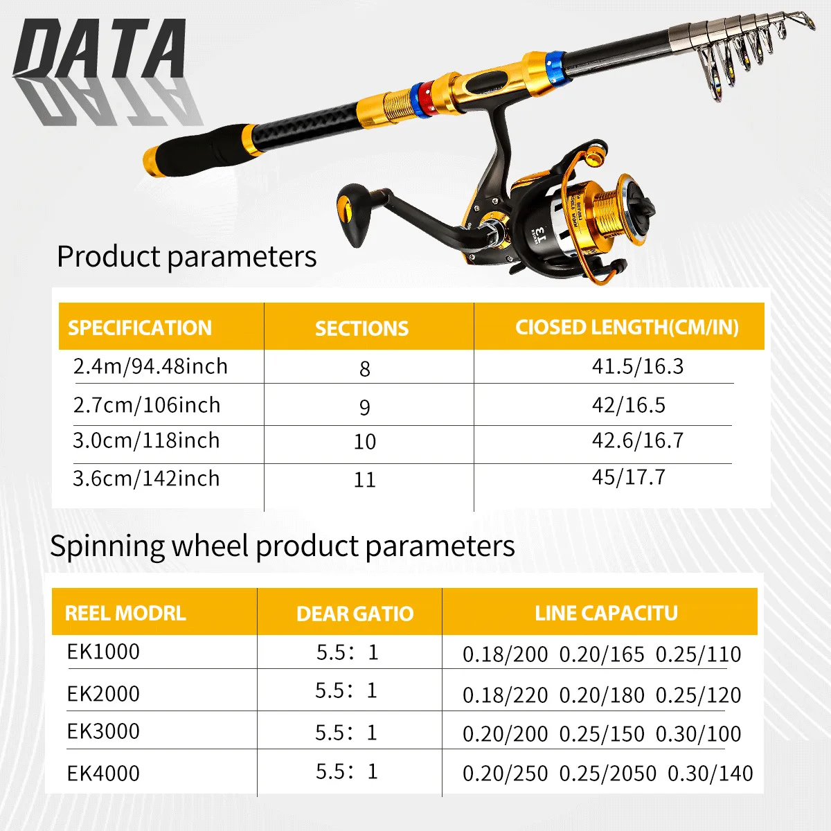 Caña de pescar Luya de fibra de carbono, caña de pescar telescópica y combinación de carrete, juego completo de pesca - imagen 5
