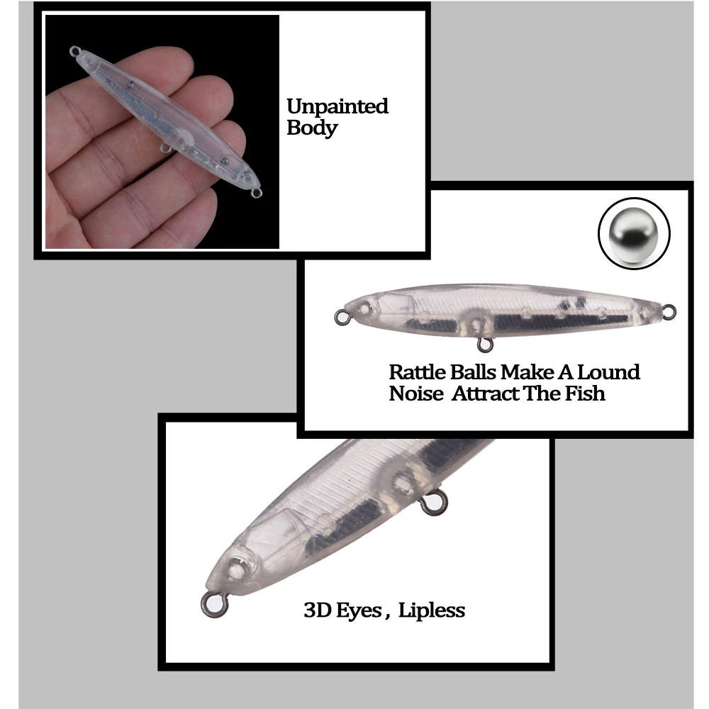 Chan'sHuang 20 piezas cebo en blanco sin pintar 81mm 12g sonajero que se hunde lápiz DIY señuelo de pesca Artificial - imagen 4