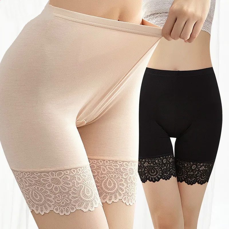Pantalones de seguridad de talla grande para mujer, pantalones cortos de Material Modal suaves y cómodos con bragas de encaje, 40KG-80KG