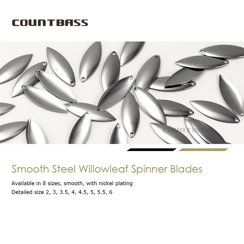 Countbass 50 Uds tamaño 1-6 hojas giratorias de sauce de acero níquel acabado liso, Señuelos de pesca con cebo giratorio DIY, aparejos artesanales - imagen 2