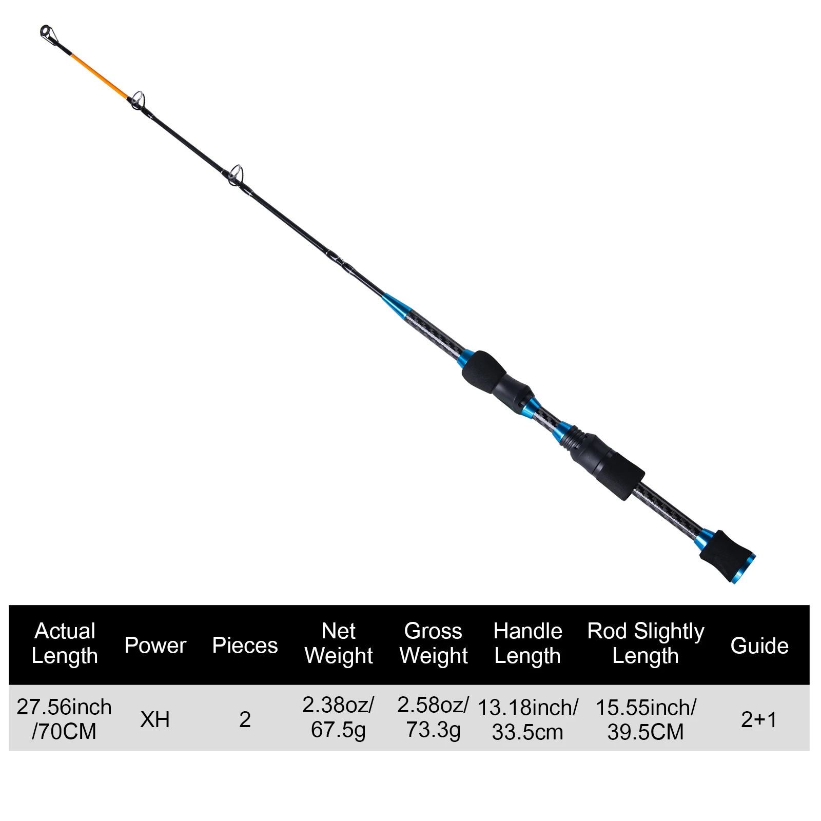 Caña de pescar en hielo Goture, 60cm, 65cm, caña de pescar de invierno, cañas de pescar en hielo de fibra de vidrio sólido, caña de aparejos de señuelo ultracorto - imagen 2
