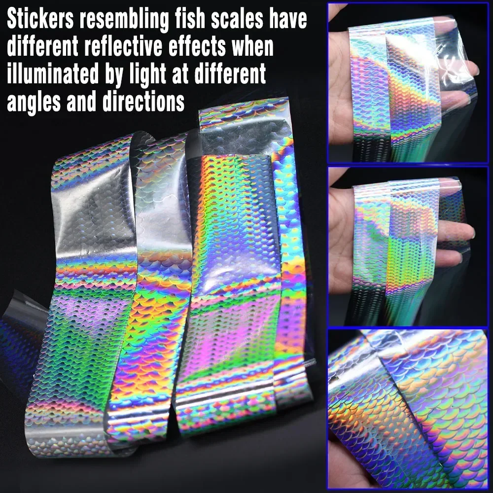 Lámina de transferencia de escamas de pescado holográfica, 4x50cm, arte de uñas, calcomanías plateadas láser DIY, lámina de estampado en caliente para señuelo de pesca - imagen 5