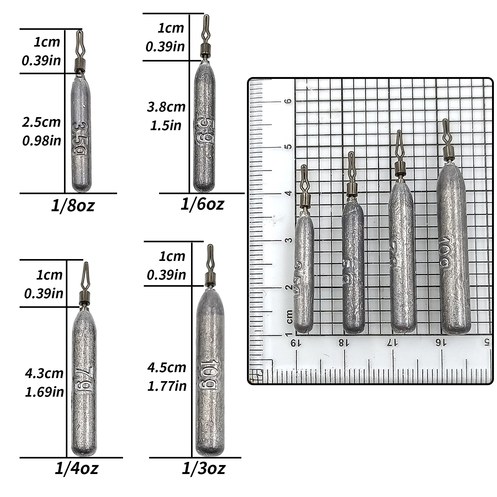 Una regla con una fila de cilindros de plata al lado