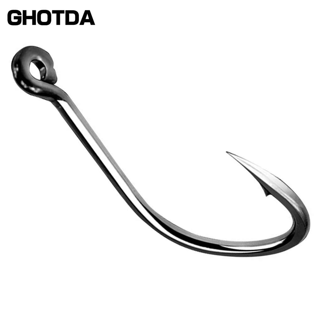 Señuelo de pesca de agua de mar, anzuelo de púas de un solo círculo, anzuelo en línea, tamaño de ojo grande 3-12 #, acero al carbono afilado, 100 Uds. - imagen 4