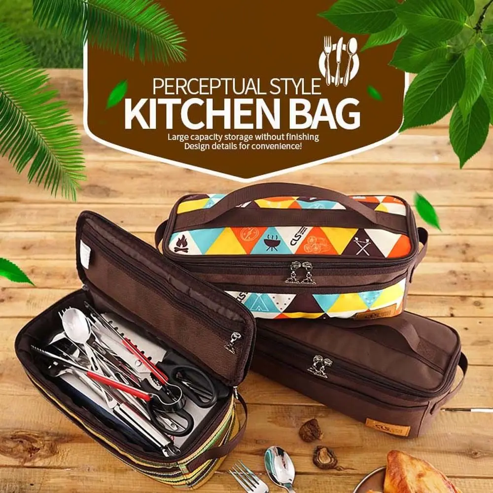 Suministros de Picnic, organizador de utensilios, utensilios de cocina, herramientas de almacenamiento, bolsa de almacenamiento de cubiertos, vajilla ​ Bolsa de almacenamiento Bolsa de almacenamiento para cocina de camping - imagen 4