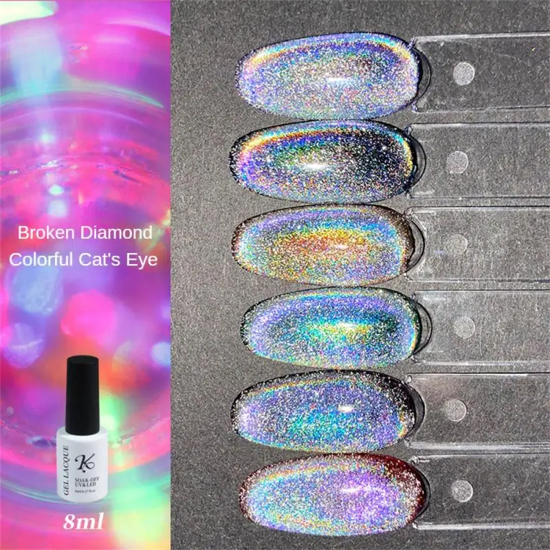 Esmalte de uñas de ojo de gato colorido, Diamante roto, láser, arcoíris, explosión reflectante, pegamento de aceite brillante para uñas - imagen 2