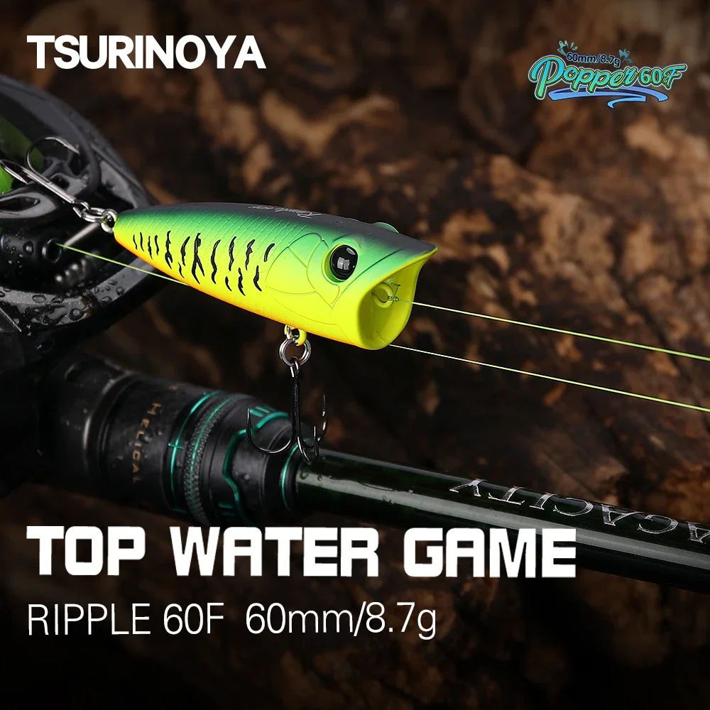 TSURINOYA 60F Popper señuelo de pesca de superficie RIPPLE 60mm 8,7g rotura de agua Chatterbait Bass Pike Topwater River pesca cebo duro - imagen 2