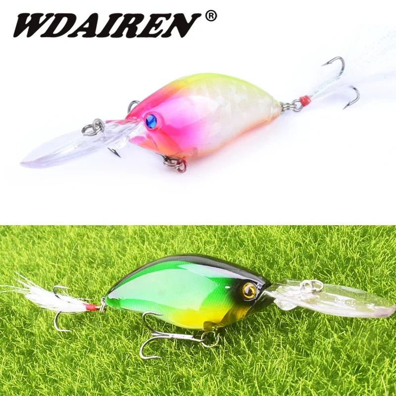 Señuelo de pesca con manivela de buceo profundo, 1 unidad, 11cm, 18g, Wobbler Minnow, cebo duro Artificial con 6 #   Crankbaits con gancho de plumas - imagen 4