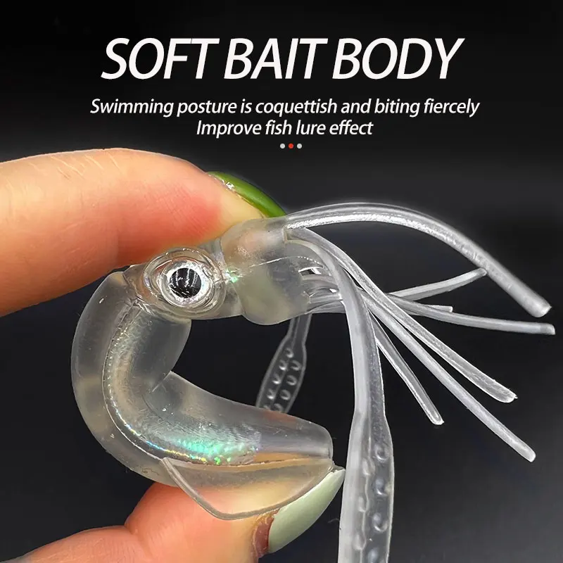 Falda de calamar de pulpo de 3 piezas, señuelo de pesca suave, gusano de sábalo de goma brillante, Swimbait de silicona Artificial - imagen 4