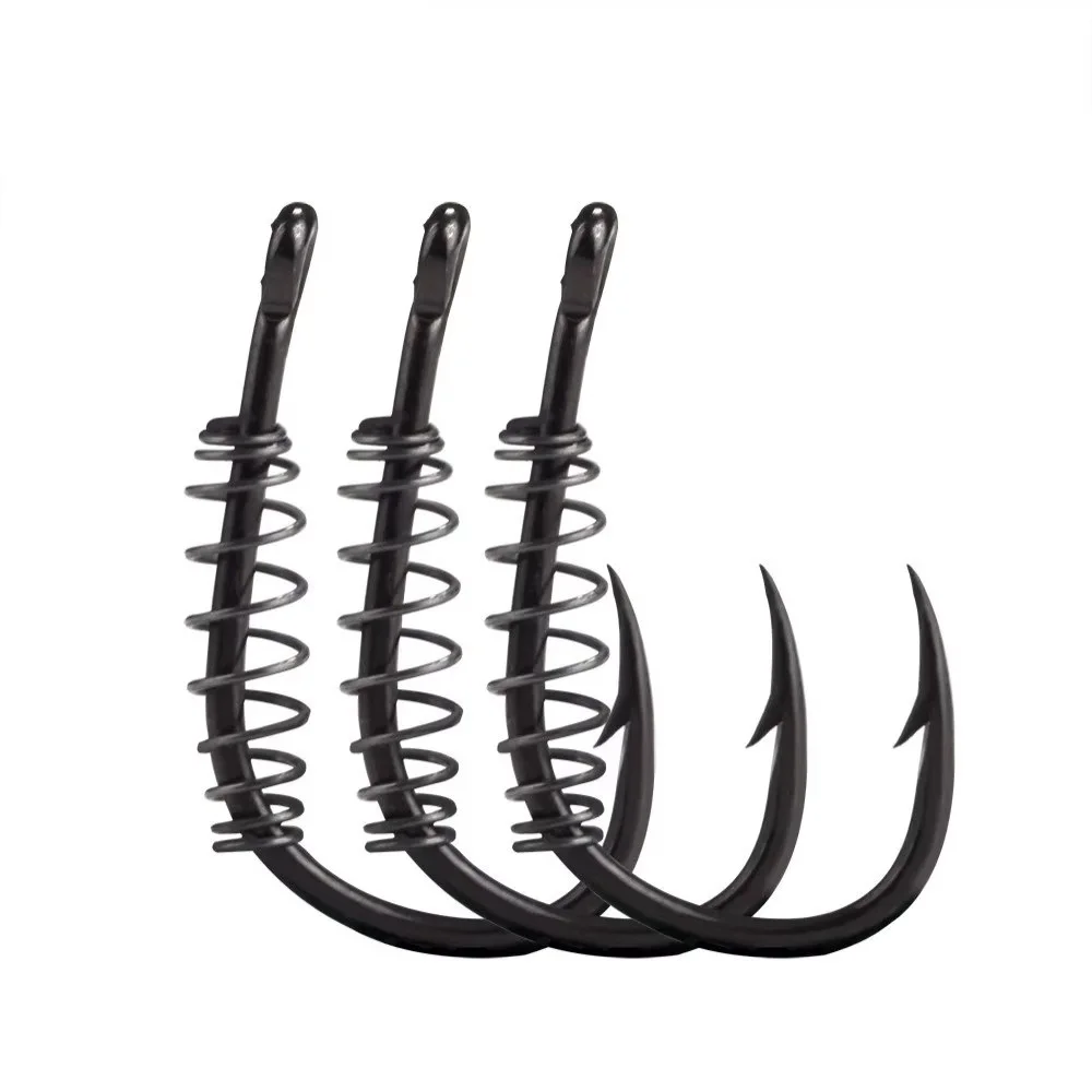 NGB-anzuelo de pesca de carpa con bobina de resorte, 5-15 Uds., con anillo, círculo de púas de acero rico en carbono, accesorios de gancho de explosión única - imagen 5