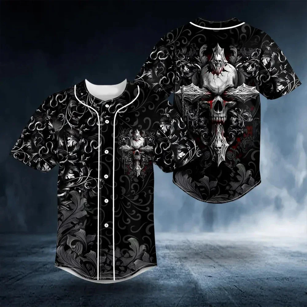 PLstar Cosmos Death Devil Blood Skull Pattern 3D All Over Printed Men's Baseball Jersey Unisex Casual Baseball Shirt BQS15 - imagen 3
