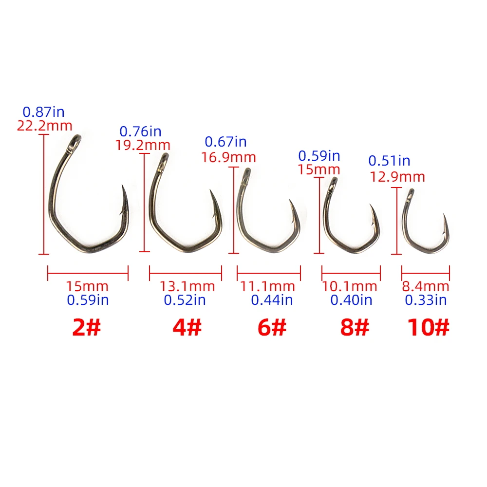 Hirisi 15 Uds. Anzuelos de pesca de carpa recubiertos de PTFE con ojo Micro púas anzuelos de acero alto en carbono accesorios de pesca X923 - imagen 3