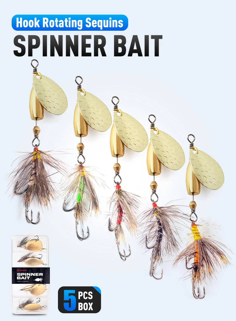 Pack de 5 Kingdom Spinner Bait con cuchara metálica y plumas
