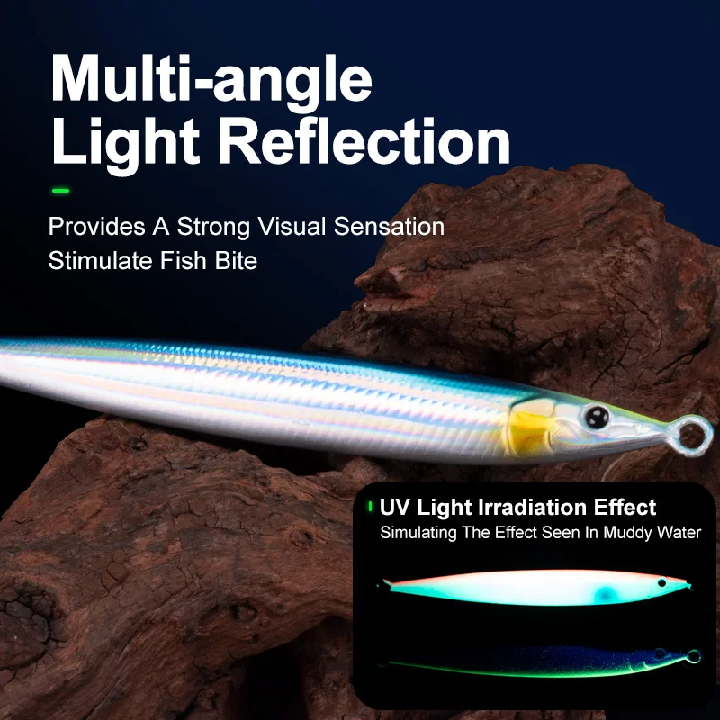 OBSESSION J87B 60g 80g 100g Jig señuelo 3D Little Jack UV lápiz luminoso señuelo de pesca Trolling hundimiento agua salada para lubina atún - imagen 5