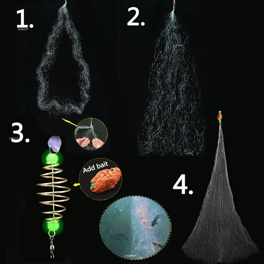 Paquete Bully de red de pesca plegable con bolsillo de cuentas luminosas para pesca nocturna, trampas para exteriores, 1 Uds. - imagen 4