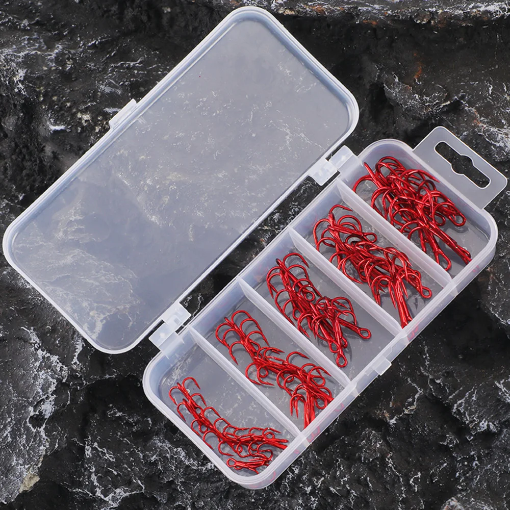 Kit de anzuelos triples de pesca, anzuelos de acero rico en carbono, curva redonda fuerte y afilada para señuelos, cebos, pesca en agua dulce y salada, 50 Uds. - imagen 5