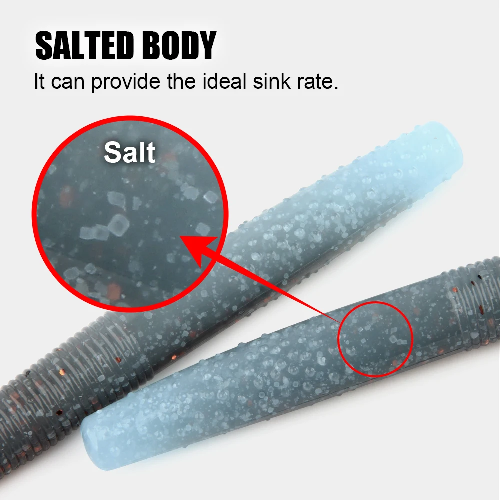 Spinpoler gusano gordo Senko Finesse TPR Ned gusano aparejo Señuelos de pesca blandos 2,75 "Stickbait cebo de natación 14 Uds con caja Swimbait Bass Pike - imagen 4