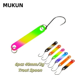 MUKUN 6 unids/lote PescaTrout Stick cuchara de Pesca en hielo 4cm 2g cuchara colorida cebo cobre Metal señuelo de Pesca para trucha Pike perca