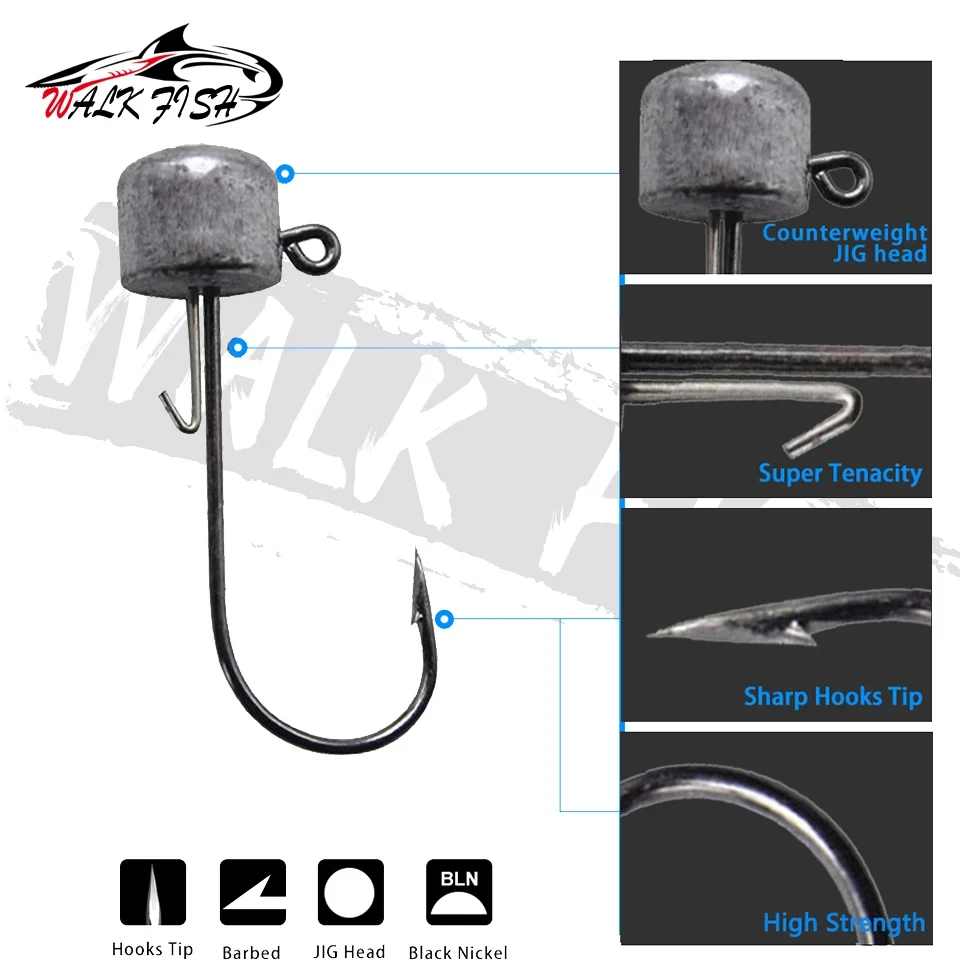 WALK FISH 5 unids/lote 2,5g 3,5g 5g 6g anzuelo de pesca manivela anzuelo de cabeza anzuelo de pesca cabeza de plomo plantilla señuelo cebo duro anzuelo de gusano suave - imagen 5
