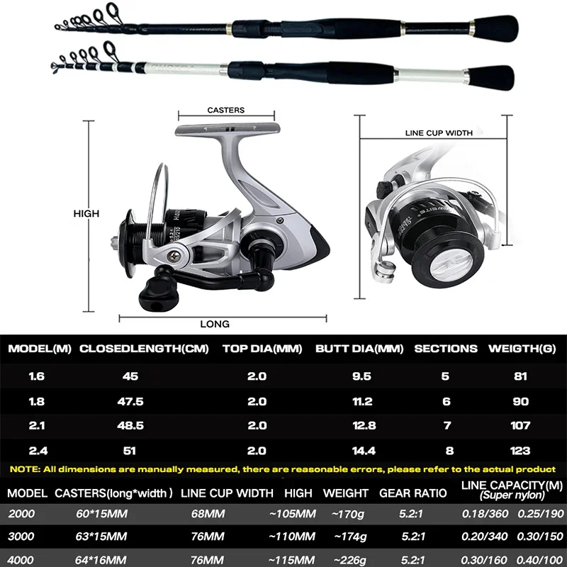 GHOTDA-caña de pescar telescópica Combo 1,6-2,4 M Spining Lure Pole con relación de engranaje de alta velocidad 5,2: 1, carrete de Baitcasting para todas las aguas - imagen 2