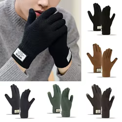 Guantes coreanos cálidos de punto para invierno, guantes de pantalla táctil a prueba de viento de Color sólido, guantes de ciclismo gruesos para hombres