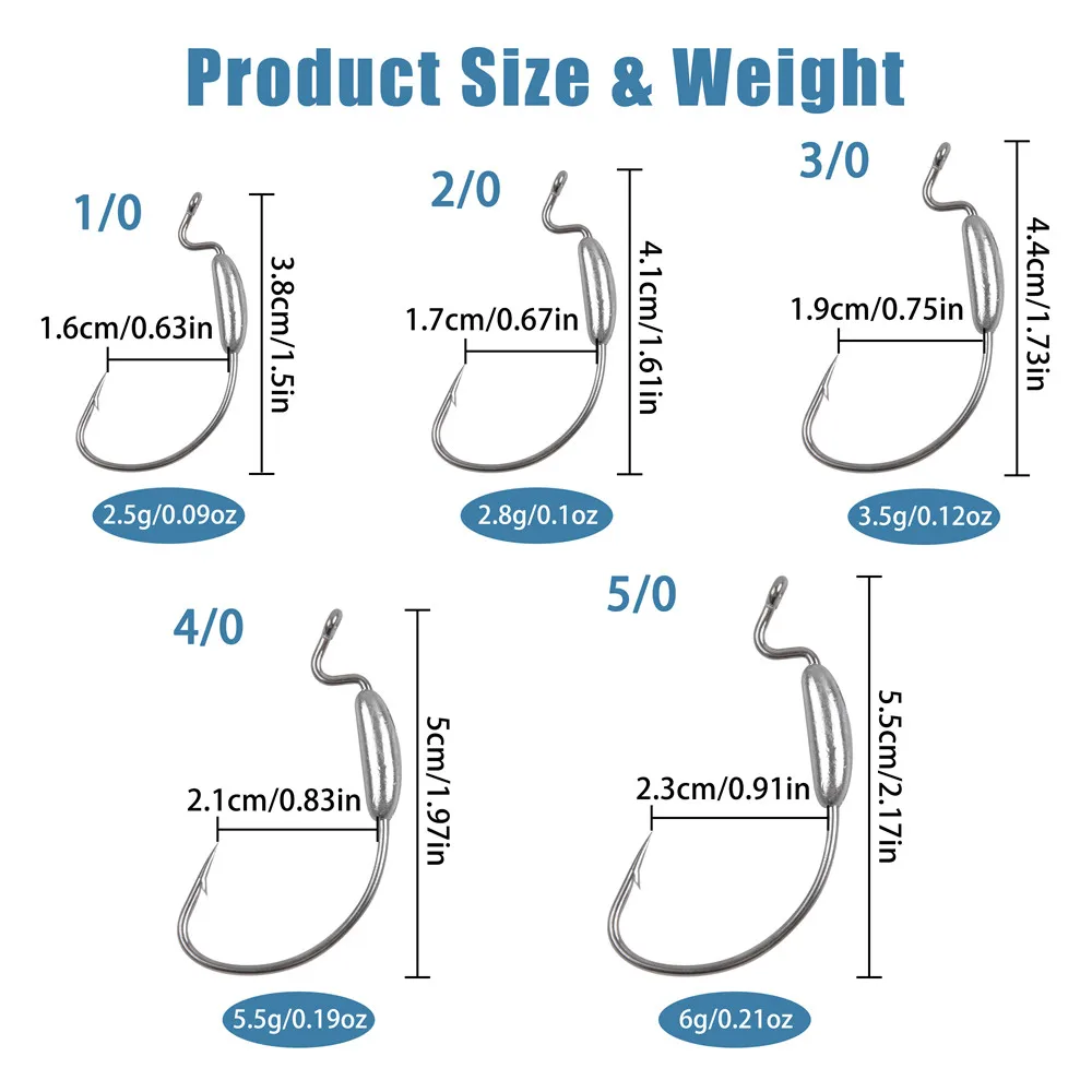 10Pcs Weighted Worm Hook Saltwater Offset Curved Crank Wide Gap Fishing Hooks for Bass Jig fishing rig kit 2.5g 2.8g 3.5g 5g 6g - imagen 4