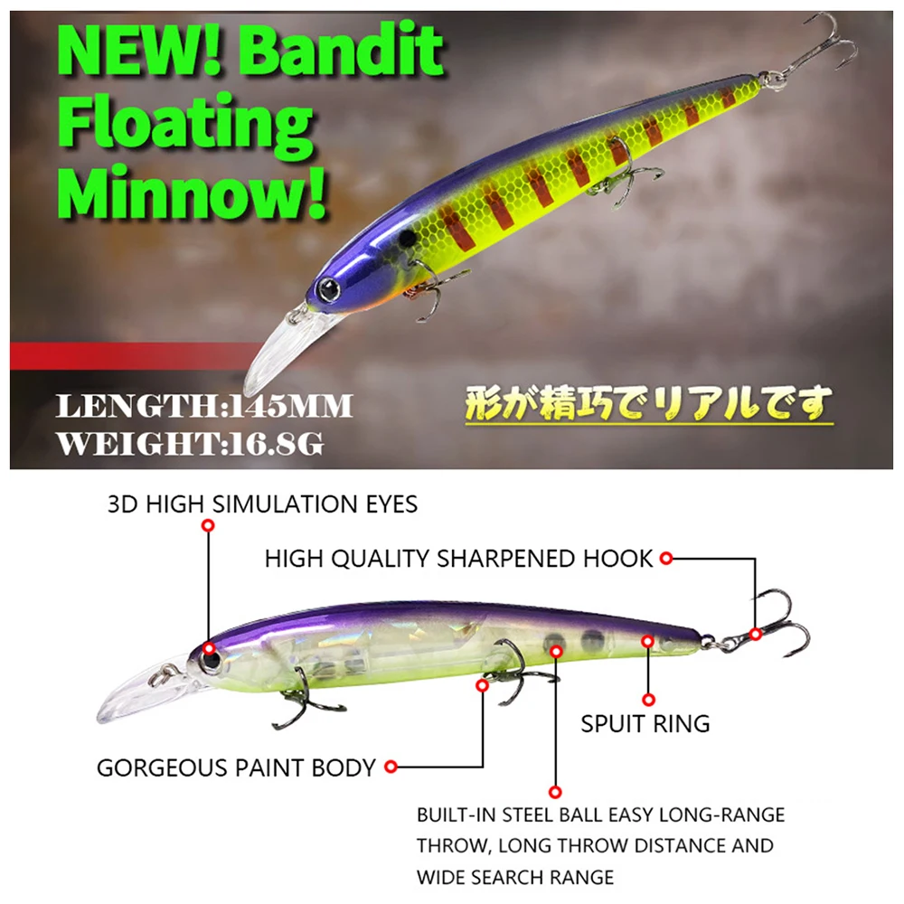 Jerkbait MN714 – Wobbler flotante, buceo profundo y lanzamiento largo - imagen 4